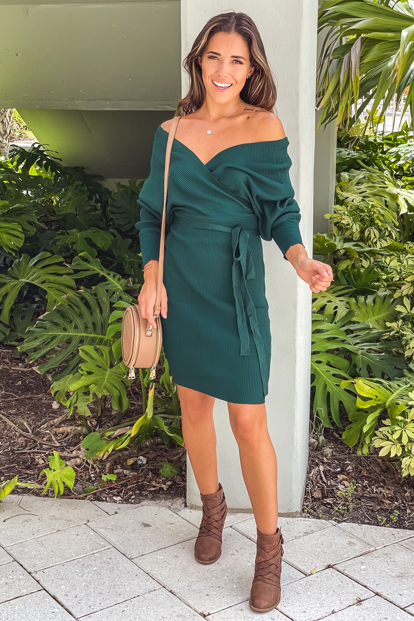 Hunter Green Sweater Dress With Dolman ...